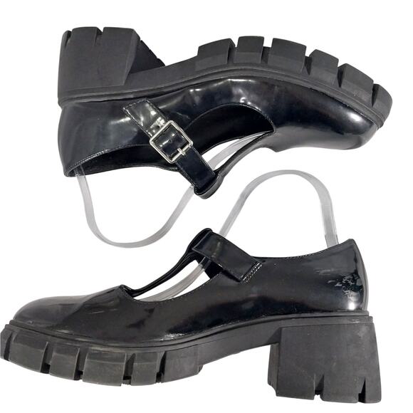 MADDEN GIRL! ULTRA SUPER CHUNKY BLACK PATENT LEATHER T-STRAP MARY JANE'S! SZ 9.5 - Picture 8 of 10